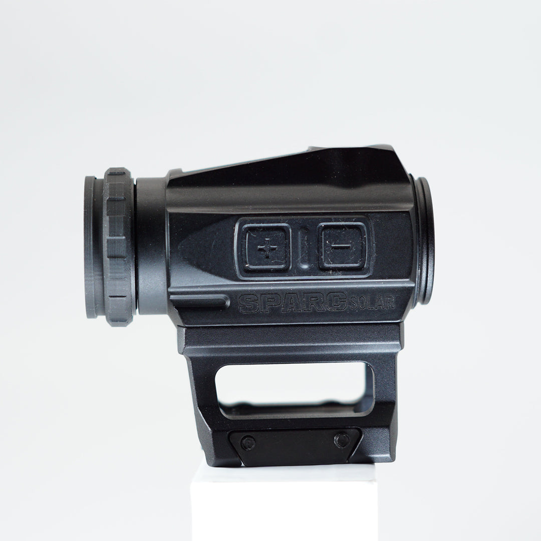 side profile of a Paradise Tactical ARD on a sparc solar red dot on a white background