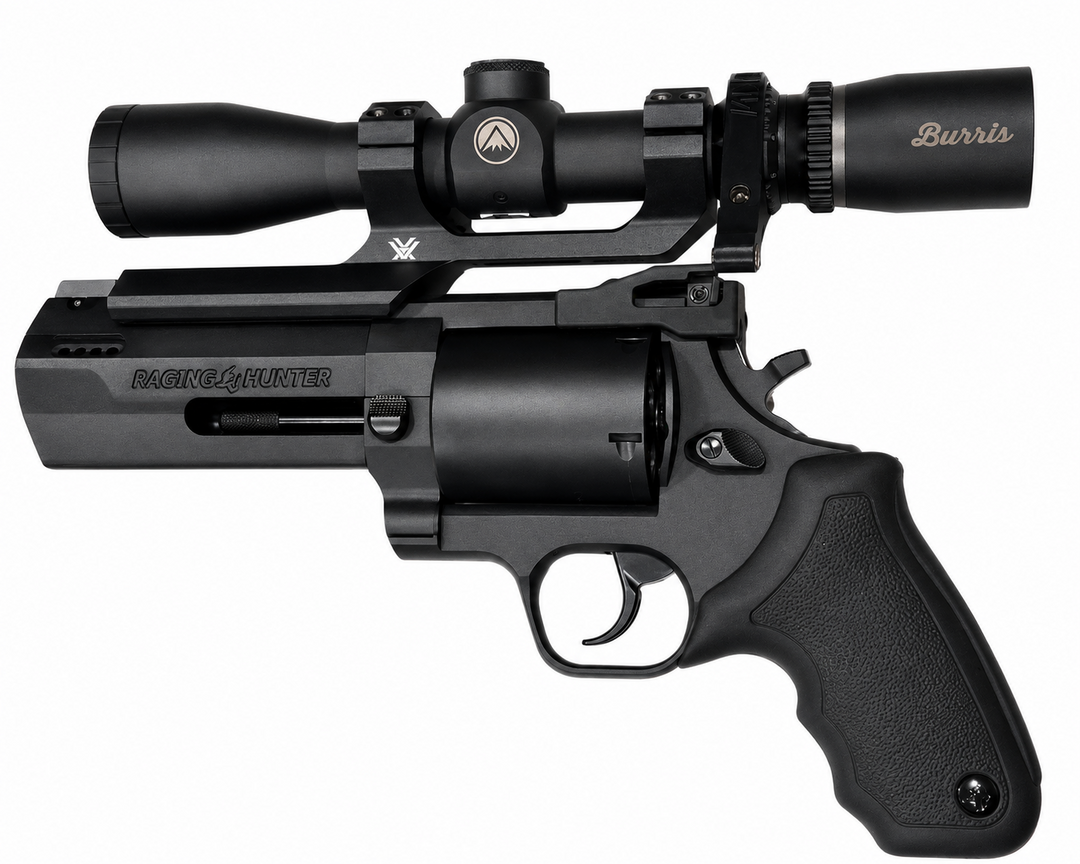 Paradise Tactical anti-reflection device installed on scoped Taurus Raging Hunter revolver