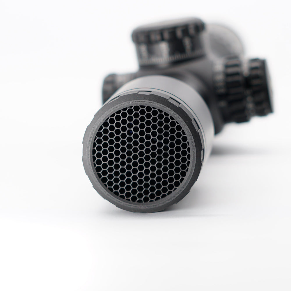 Vector Continental 2-12x44 anti-reflection device honeycomb pattern detail, front view