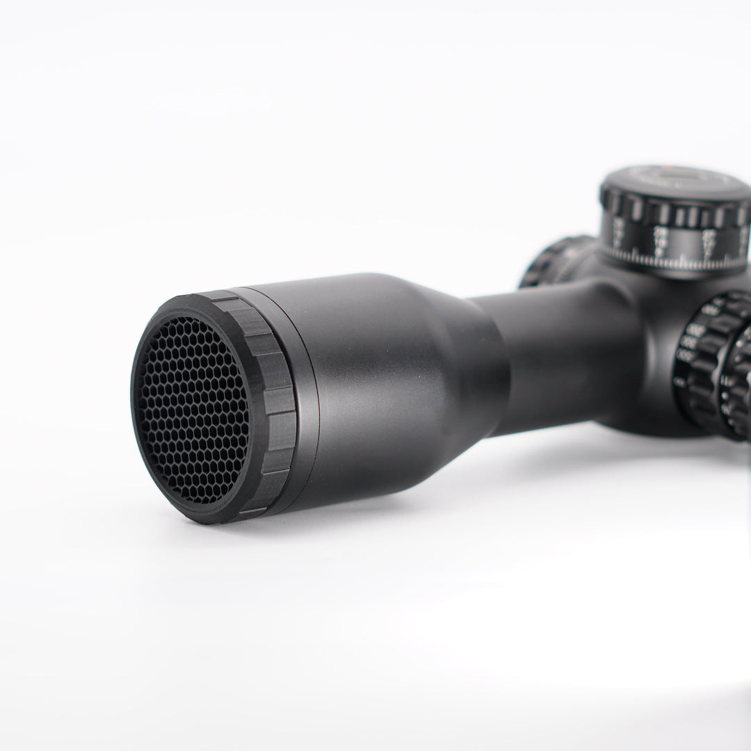 Vector Continental 2-12x44 ARD killflash mounted on rifle scope, turret side angled view